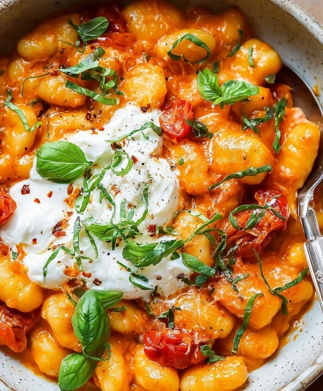 30 Minute Creamy Tomato Gnocchi with Burrata