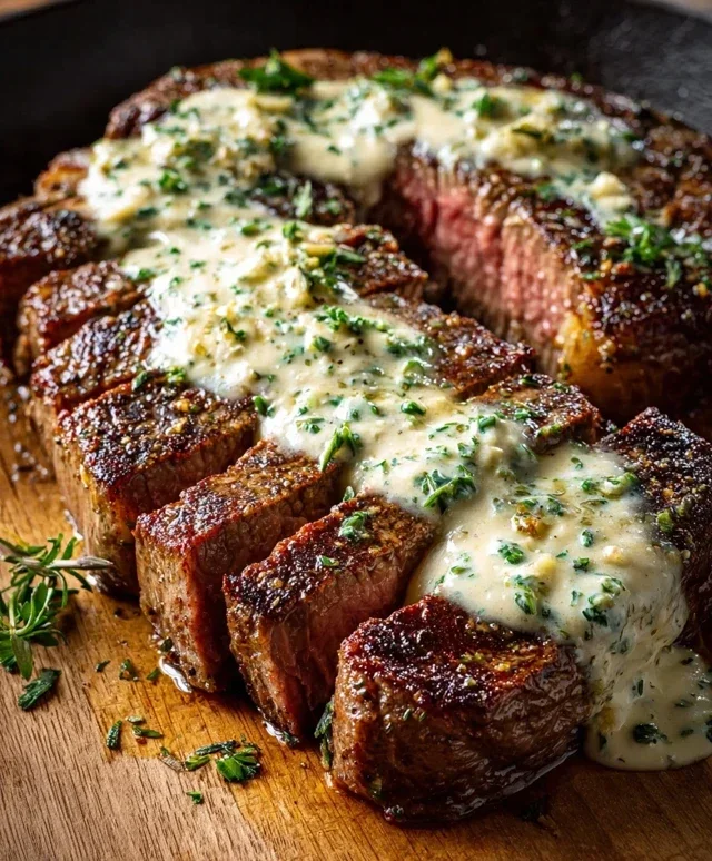 Garlic Butter Steak With Parmesan Cream Sauce