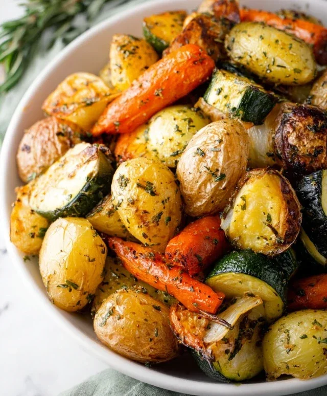 Garlic Herb Roasted Potatoes Carrots and Zucchini