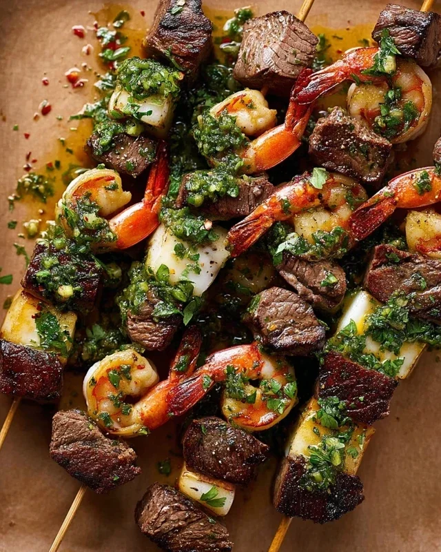 Surf and Turf Kabobs with Chimichurri Sauce