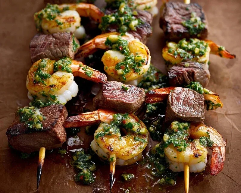 Surf and Turf Kabobs with Chimichurri Sauce
