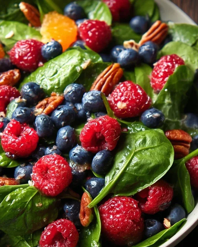 Berry Spinach Salad with Blueberries and Raspberries