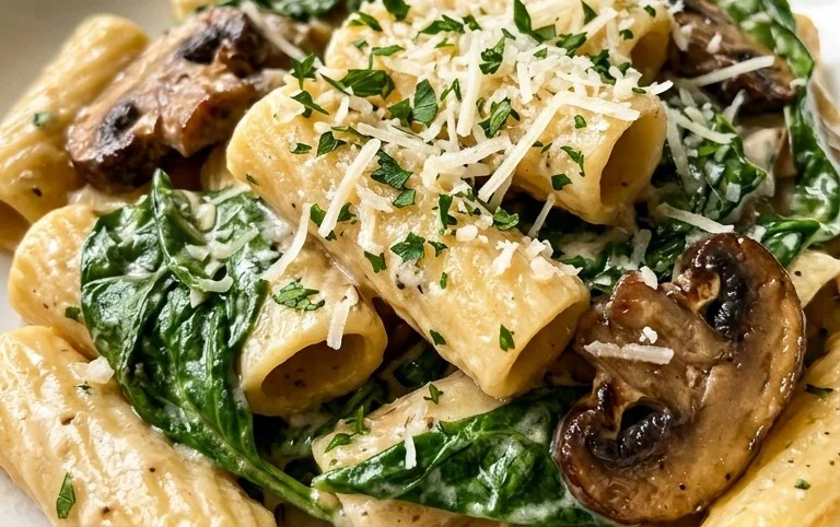 Parmesan Spinach Mushroom Pasta Skillet