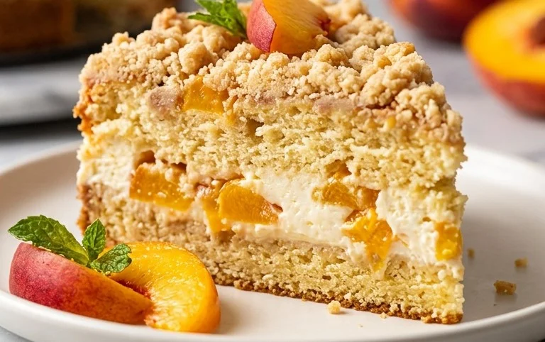 Peach Cream Cheese Cake with Streusel Topping