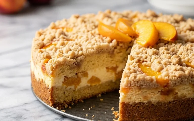 Peach Cream Cheese Cake with Streusel Topping