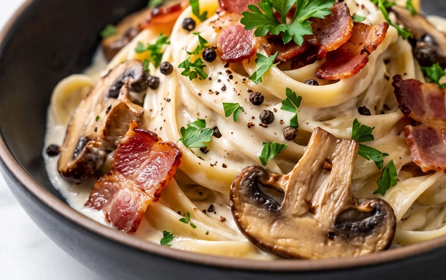 Creamy Beef Bacon and Mushroom Pasta