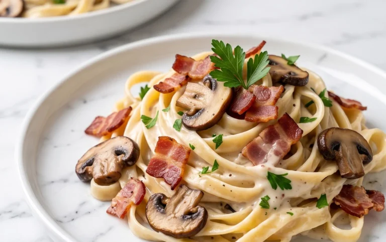 Creamy Beef Bacon and Mushroom Pasta