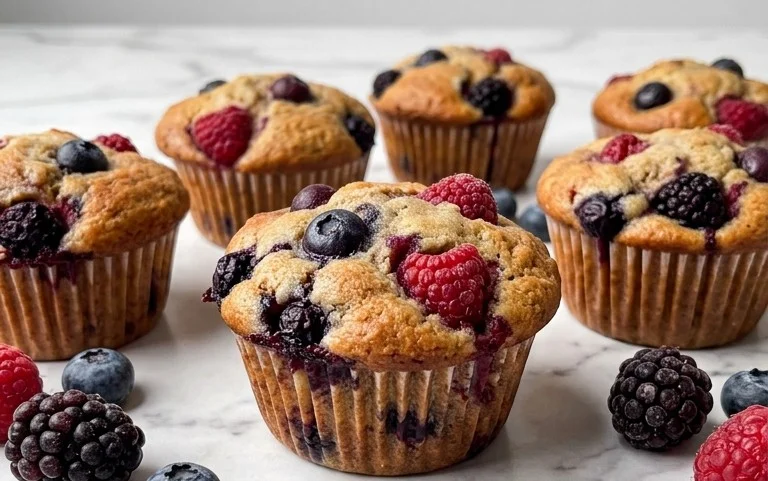 Bakery Style Mixed Berry Muffins | with Frozen Berries